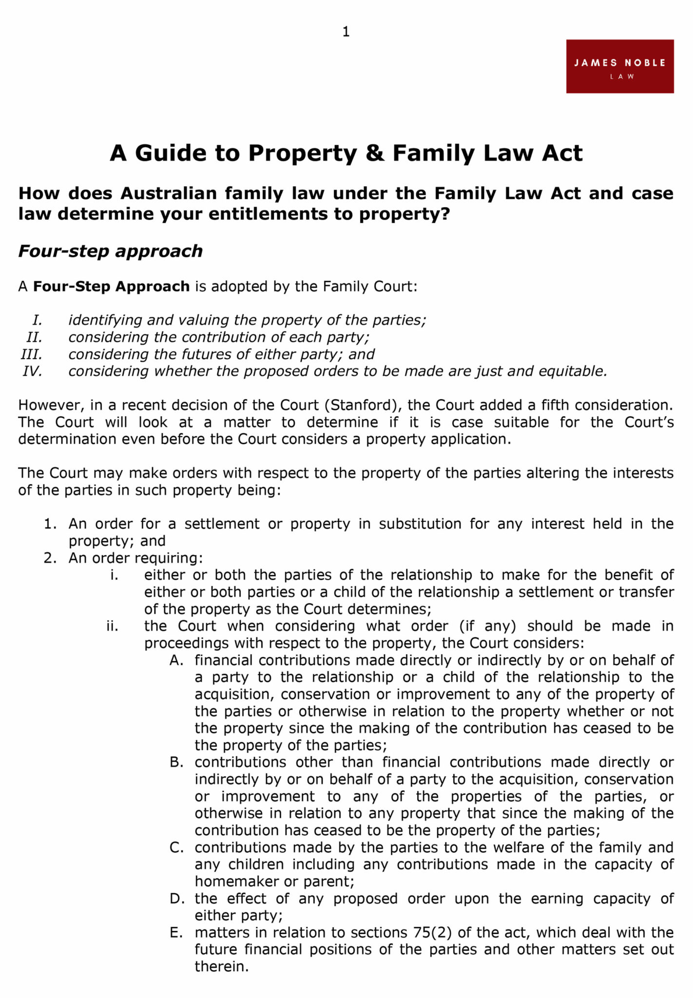 A Guide to Property & Family Law Act Paper Download James Noble Law
